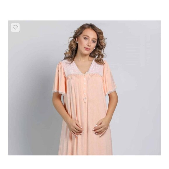 Haband's Moon Beam housedress sleepdress XL/1X peach color, lace accents light - Picture 3 of 11